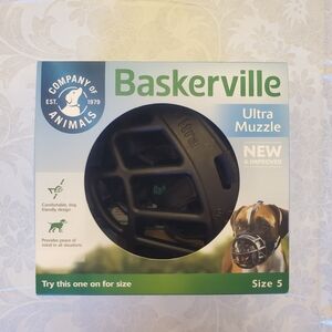 New in box.  Baskerville Ultra Black Rubber Muzzle for Dogs, Size 5.